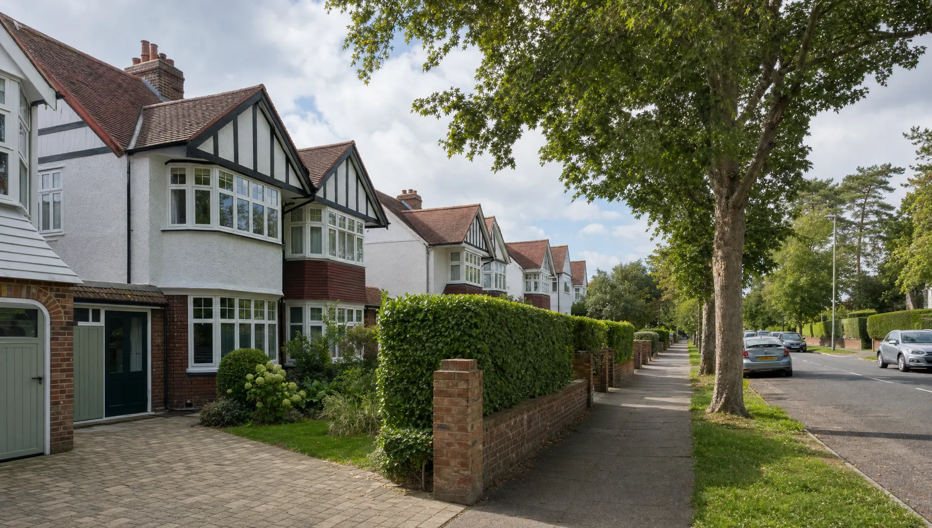 A quiet Ickenham residential road with 1930s semis and neat gardens, typical of homes handled by one to one estate agents.